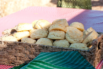 Close up shot of freshly baked cookies in basket