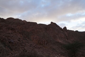 Hiking in mountains near Eilat, Israel, twilight time