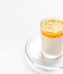 vegan dairy free organic coconut cream panna cotta with passion fruit dessert