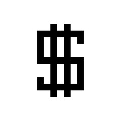 Obraz premium Pixel dollar sign icon. Black contour linear silhouette. Vector simple flat graphic illustration. The isolated object on a white background. Isolate.