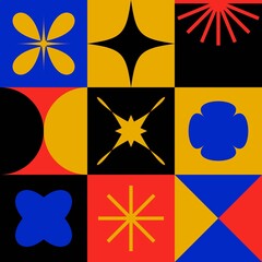 Abstract geometric shapes. Basic primitive bauhaus blocks, simple tile, funky geometry forms. Vector geo web illustration