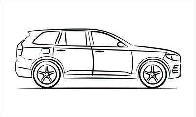 Modern suv car abstract silhouette on white background.  A hand drawn line art of a sedan car. - obrazy, fototapety, plakaty