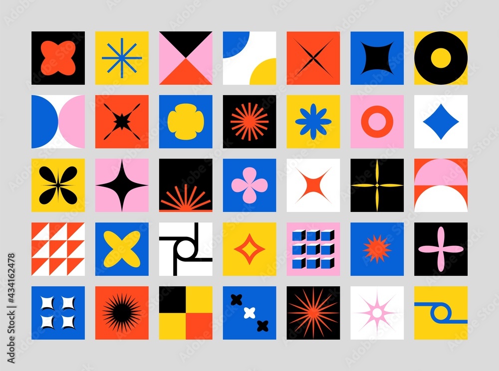 Aufkleber abstract geometry shapes. basic primitive bauhaus block funky geometric form design simple pattern. 