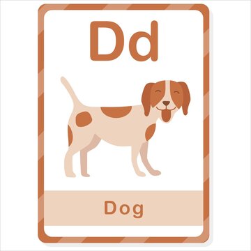 #templateAnimal DOG Card For Kids. Educational Preschool Alphabet Flash Cards For Learning ABC With Animal And Letter. ABC Flashcards Handwriting Practice For Toddler. Learn Animal Name For Children.