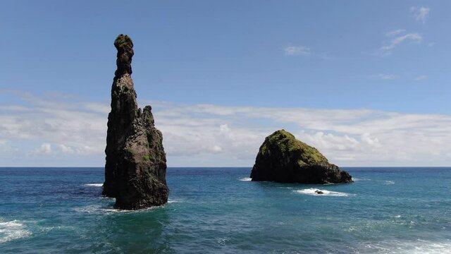 Ilheus da Rib and Ilheus Janela rocks in Atlantic Ocean, Madeira, Portugal
