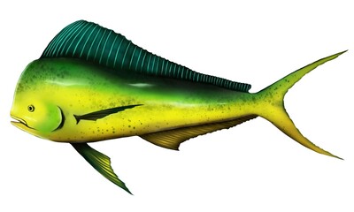Illustration of fish name Dolphinfish painted in traditional art style