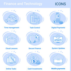 Fototapeta premium Finance and Technology.A set of web icons in the style of thin contours.A collection of various icons for web design. Vector illustration.