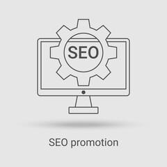 SEO promotion icon.Product support and digital marketing.Linear vector illustration.