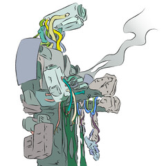 dramatic illustration of a robot and a little robot