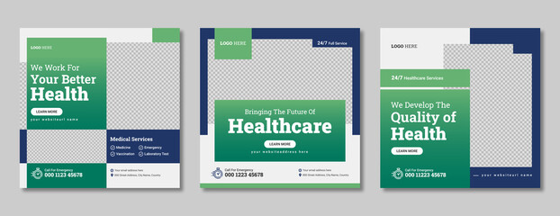 Medical social media banner template design. Healthcare business marketing post for doctor & dentist with logo and icon. Hospital or clinic health service digital promotion flyer and poster.