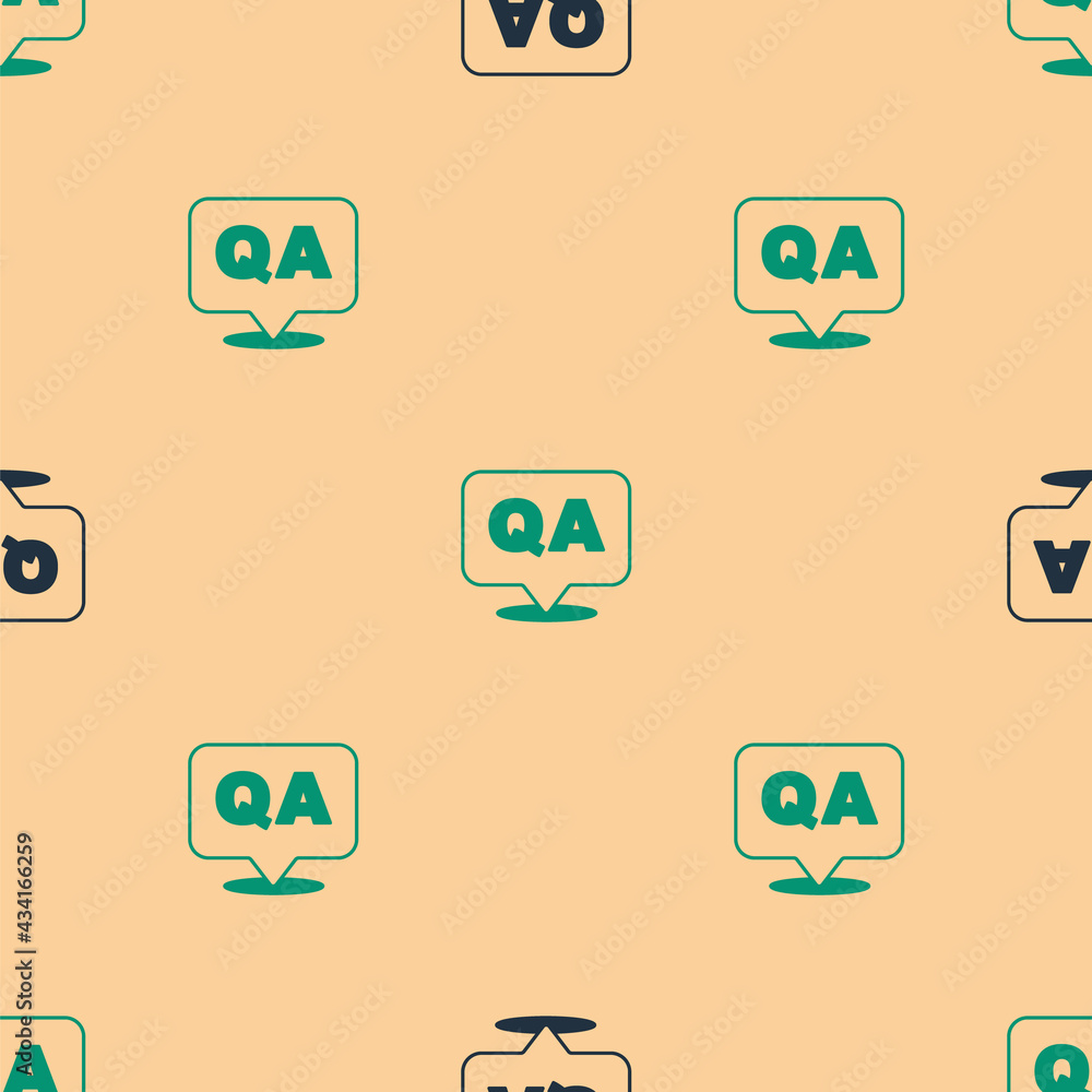 Poster green and black speech bubbles with question and answer icon isolated seamless pattern on beige back