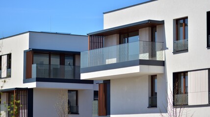 Condominium and apartment building with  symmetrical modern architecture. Detail in modern...