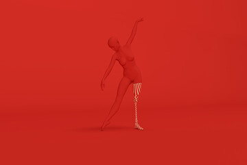 3D rendering of the abstract untextured female dancer on the red background