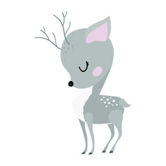  
cute grey fawn on the white background