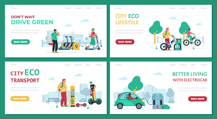 Fototapeta premium People use eco friendly alternative transport and charge stations.