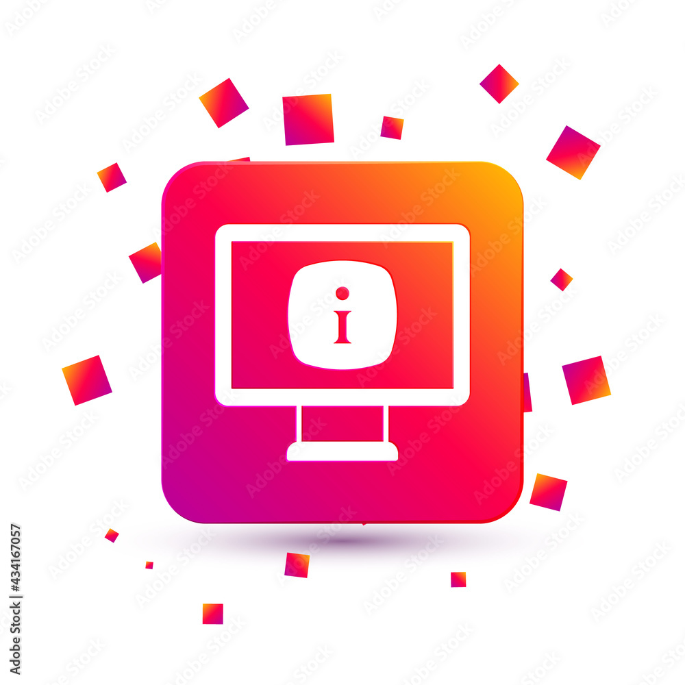 Poster white monitor with information icon isolated on white background. square color button. vector