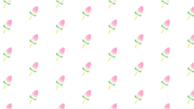 Ice cream in the shape of a watermelon - popsicle on a stick, seamless pattern on a white background, simple illustration.