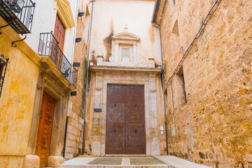 Segorbe, province of Castellon, Valencian Community, Spain. Beautiful historic street in the old town. Traditional spanish village.