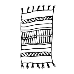 Doodle beach mat illustration. Black and white carpet with stripes. Vector illustration.