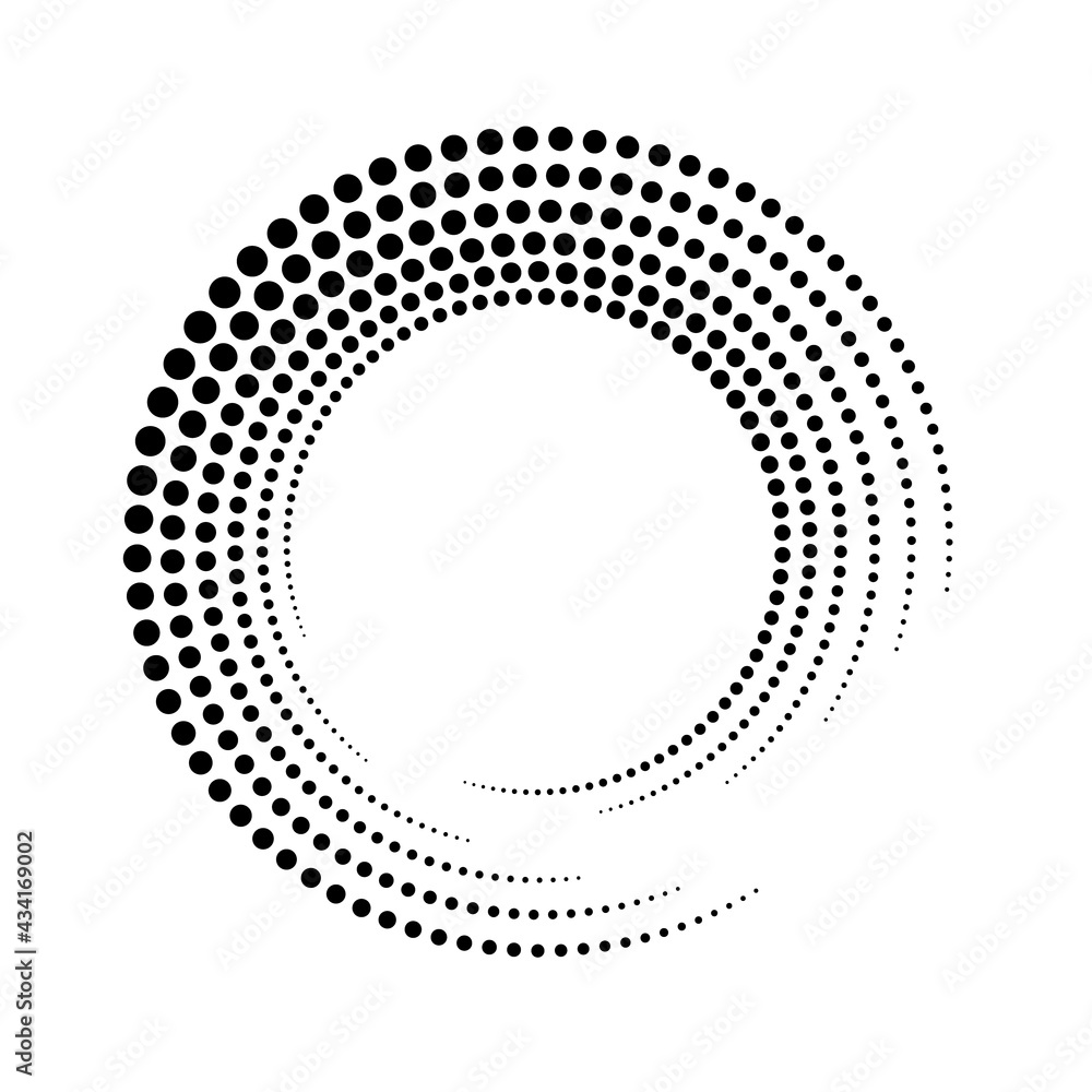 Poster circle spiral. rotate dot frame. futuristic ring with effect halftone. border ripple. modern abstrac