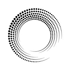 Circle spiral. Rotate dot frame. Futuristic ring with effect halftone. Border ripple. Modern abstract faded circle. Semitone dots. Arc shape spin round. Circular radial boarder. Swirl patern. Vector 