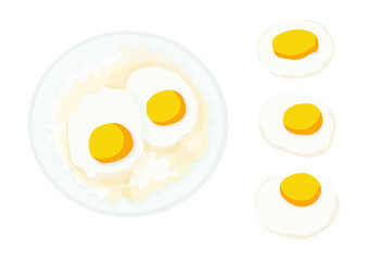 fried egg on rice on a plate on white background illustration vector