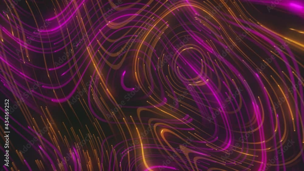 Poster bright curved lines pulse on dark background. motion. energy or electrical filaments move rapidly an