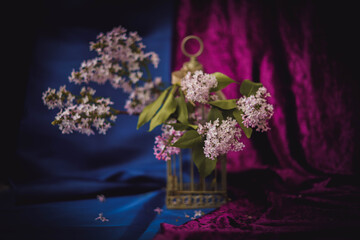 Floral still life with beautiful branches of lilac