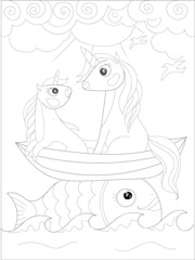 Unicorn coloring book page activity book