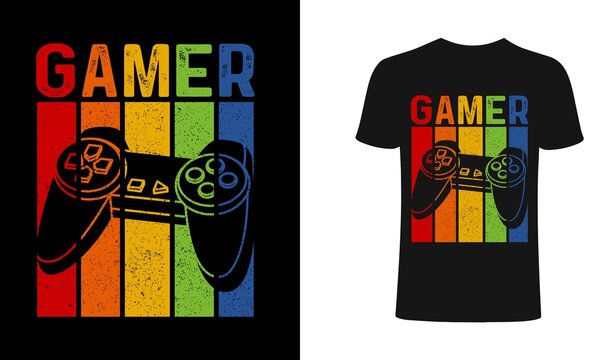 Gamer t-shirt design. Gaming retro t shirt design. Video game t shirt designs, Retro video game t shirts, Print for posters, clothes, advertising.
