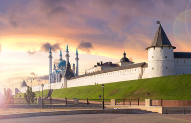 Beautiful sunset over the Kazan Kremlin. Russia.