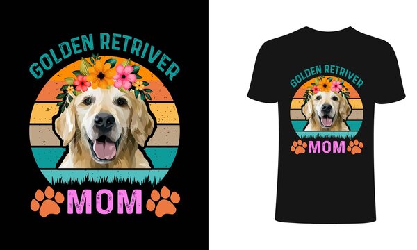 Golden retriver mom t shirt design. Mom Dog t shirt design. Dog retro clothes t shirt design concept, Print for posters, clothes.