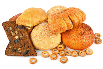 grain bread and baked goods isolated on white background