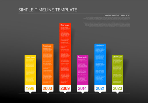 Dark Infographic Timeline Report Layout with Paper Labels