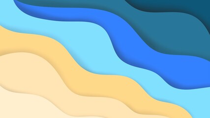 Abstract Beach and sea waves Paper cut multi layers Background ,concept design or flowing liquid  template , illustration wallpaper