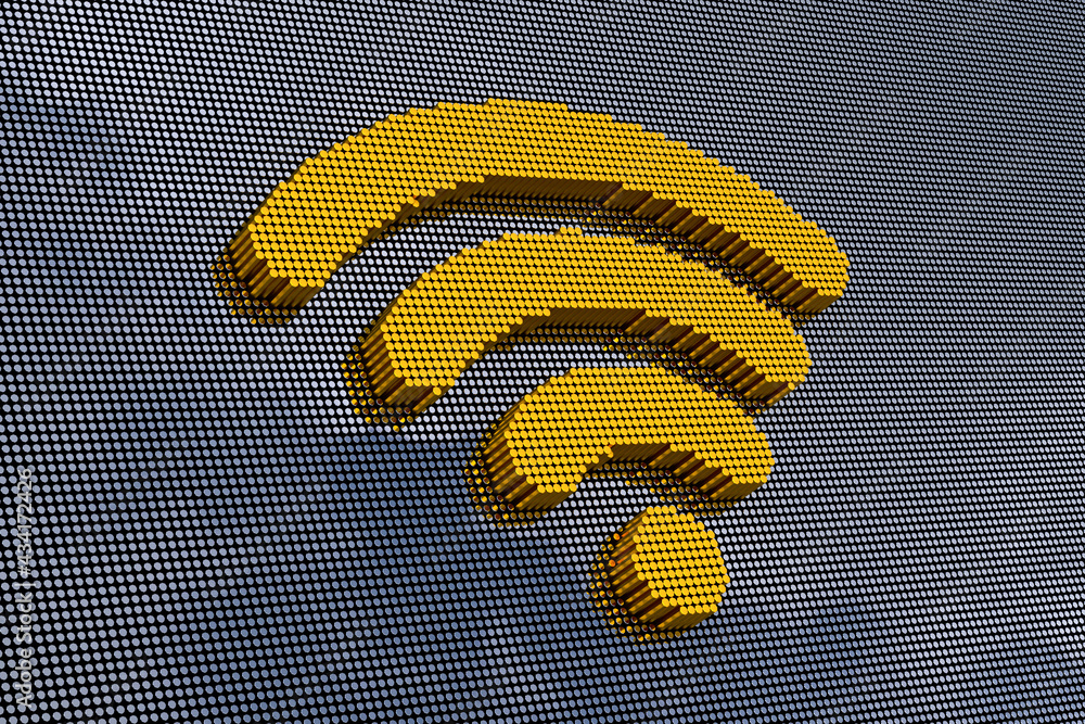 Poster pixel art style wifi symbol. 3d rendering