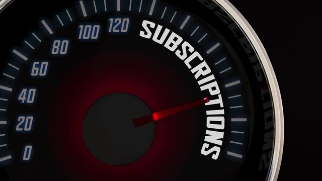 Subscriptions Speedometer Renewing Sales Repeat Business Model 3d Animation