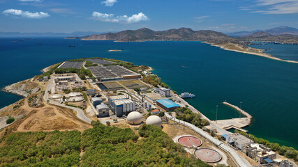 Aerial drone photo of latest technology sewage treatment plant and sludge drying facilities located in Mediterranean island © aerial-drone