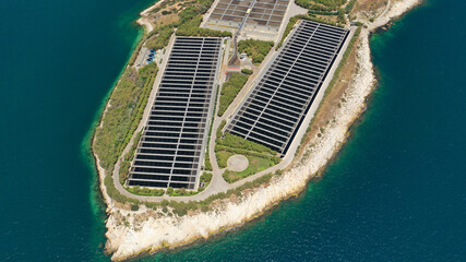 Aerial drone photo of latest technology sewage treatment plant and sludge drying facilities located...