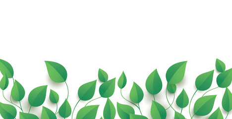 Vector floral banner design with green leaves and copy space.