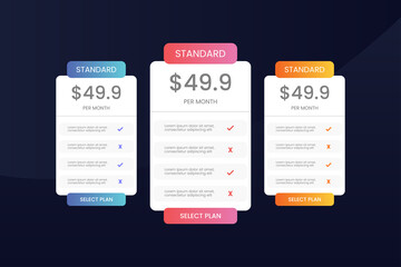 Fototapeta na wymiar modern and professional pricing table pricing list table template