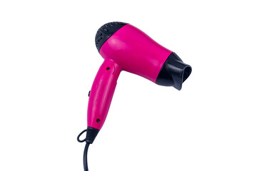 Pink hair dryer isolated on a white background - obrazy, fototapety, plakaty