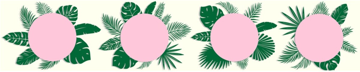  Illustration banner set of stickers backgrounds summer vibe summer time with colorful palm leaf summer sale promotion