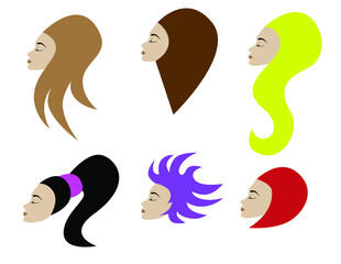 Beautiful girl face and hairstyles set collection avatars. Vector illustration.