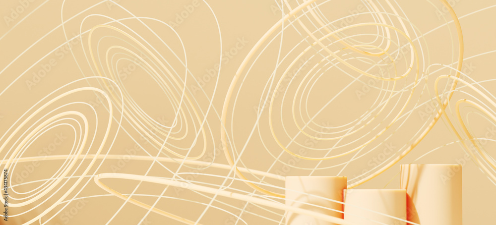 Poster minimal mockup background for product presentation. beige podium and ring on beige background. 3d re
