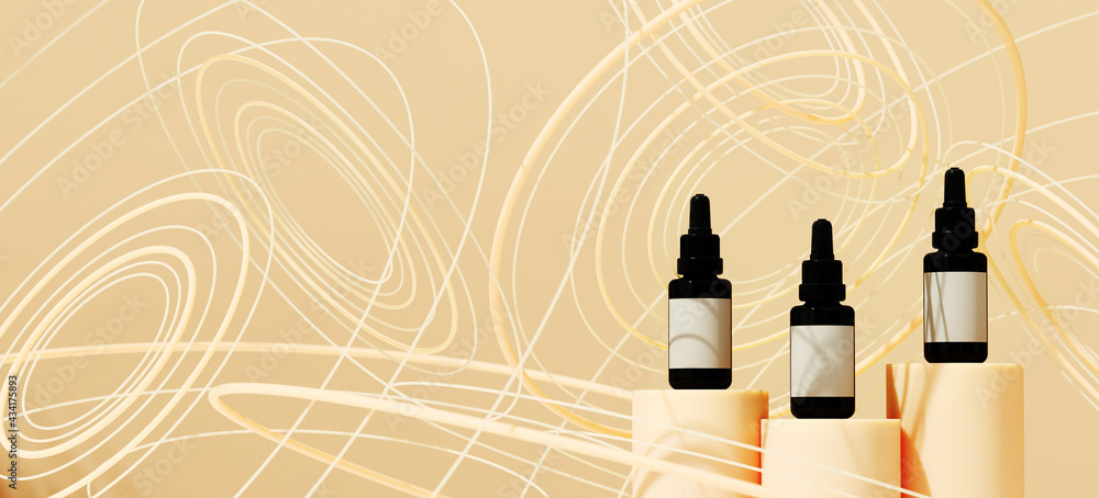 Poster minimal mockup background for product presentation. beige podium and ring on beige background. 3d re
