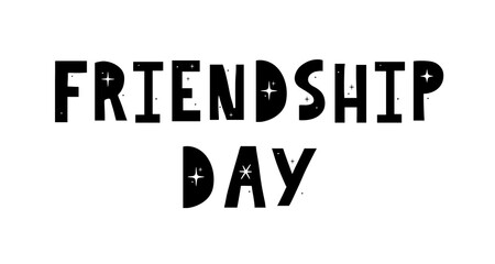 Vector illustration of hand drawn happy friendship day felicitation in fashion style with lettering text sign and color triangle for grunge effect isolated on white background