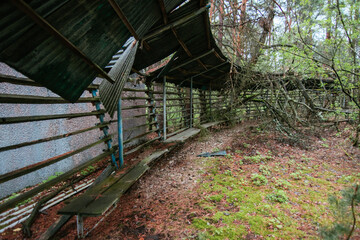 old broken radioactive buildings after nuclear power plant disaster  in Chernobyl and Pripyat. The exclusion zone, Ukraine