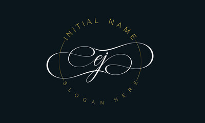 EJ/JE cursive letter stylish luxury logo in golden and white color, EJ/JE letter logo design, EJ/JE Business abstract vector logo monogram template with thumbnails.