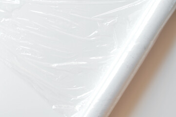 Plastic thin and clear Wrap on white background 